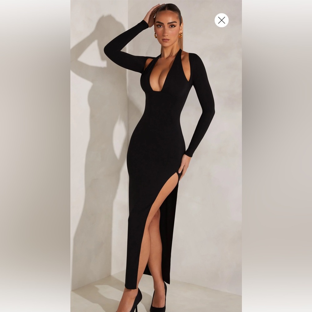 Black Oh Polly Long Halter Sleeve Dress